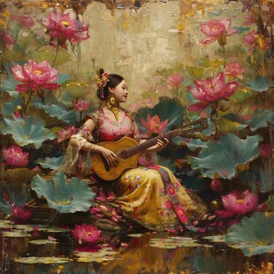 荷花笛女图片素材下载