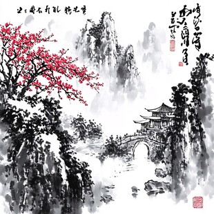 桃花江南水墨画