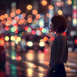 夜雨赶路的女人