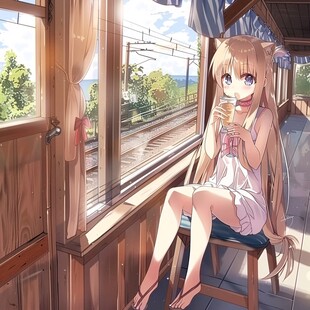 二次元女孩喝奶茶