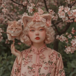 抱猫的旗袍美女