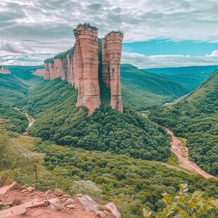 砂岩石柱峰林峡谷