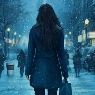 长发女孩冬季背影