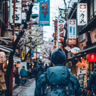 日本街道建筑夜景