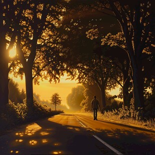 清晨步道散步人