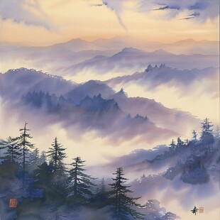 山云雾风景画