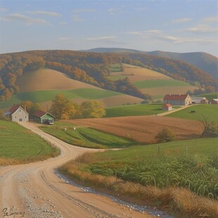 黄昏时的油画乡村