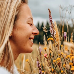 快乐侧面看只有一人女性