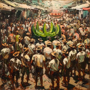 舞龙场景油画