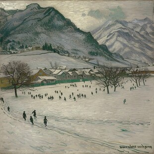 冬天的山村油画