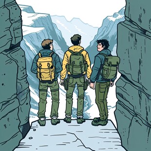 登山队背影