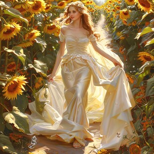 手绘向日葵美女