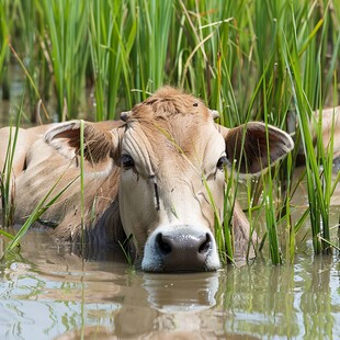 躺在泥塘里的牛
