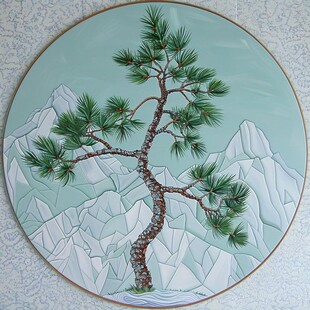 圆形迎客松装饰画