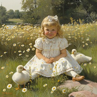 小女孩与大白鹅