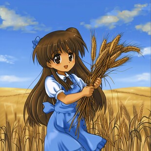 抱稻穗的女孩