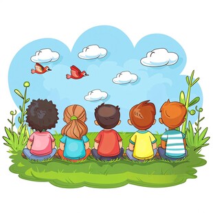 蓝天白云下的小朋友