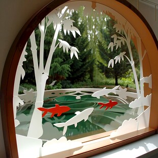 森林主题剪纸橱窗