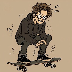 插画滑板男生