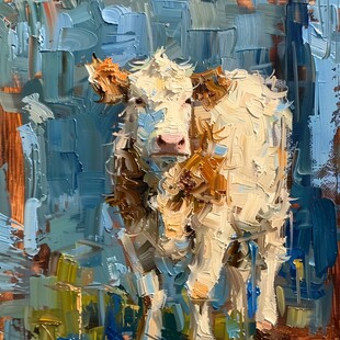 奶牛油画