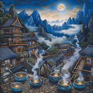 虎溪夜月景点插画