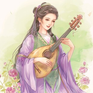 古风琵琶美人插画
