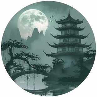 虎溪夜月景点插画