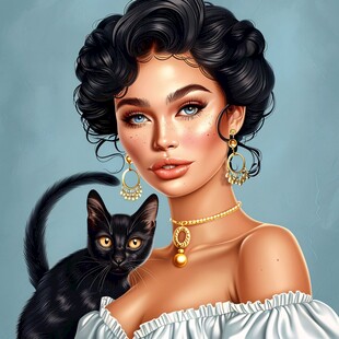 抱猫美女猫插画
