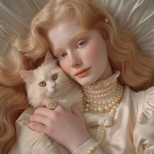 抱猫美女猫插画