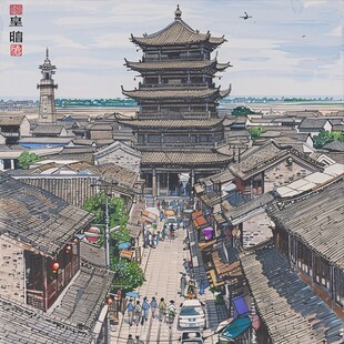 襄樊旅游手绘建筑插画