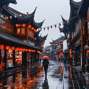 雨中古街