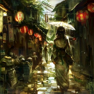 雨巷插画