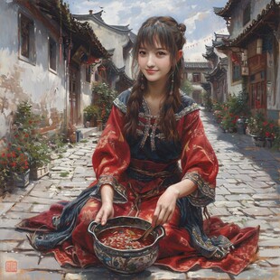 江南美女油画