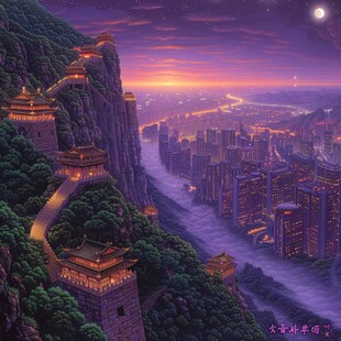 天界晓钟风景插画