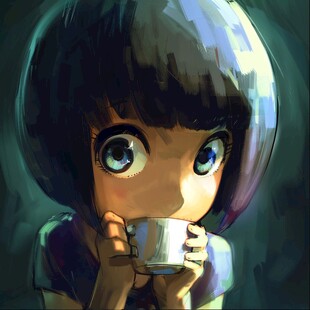 二次元女孩喝奶茶