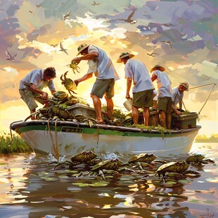 捕鱼收获图