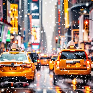 雪中行驶的出租车