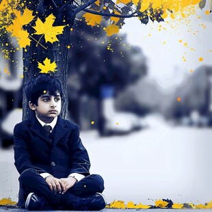 银杏树下的小孩