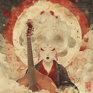 琵琶女孩插画插图