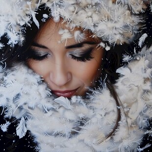 美女躺在雪地里造型