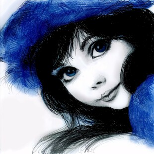 蓝色系女孩手绘