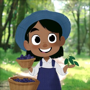 摘蓝莓农家小女孩