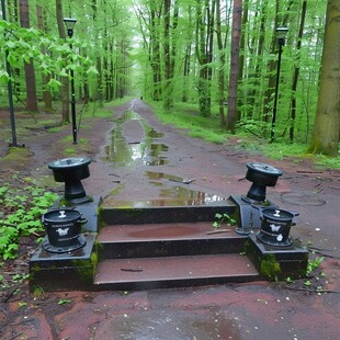 雨天园林小径