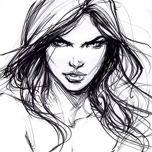 线稿美女
