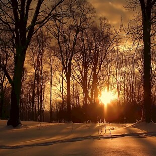 冬天森林夕阳雪景