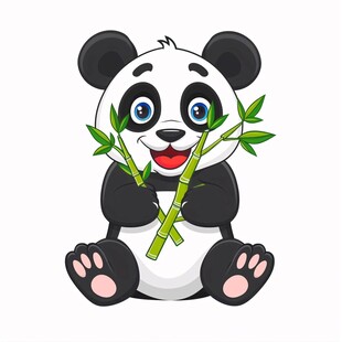 熊猫竹笋插画