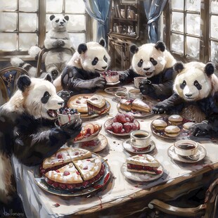 熊猫题材油画