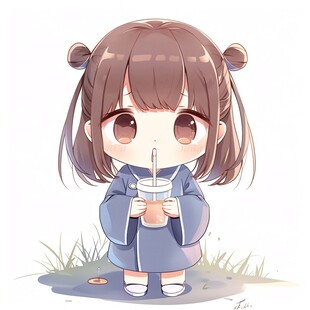 二次元女孩喝奶茶