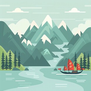 山水行舟插画