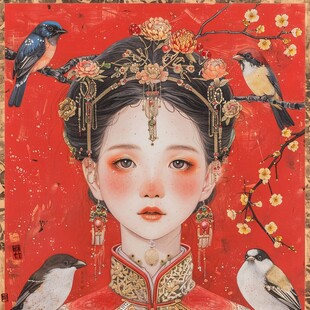 中式新娘插画